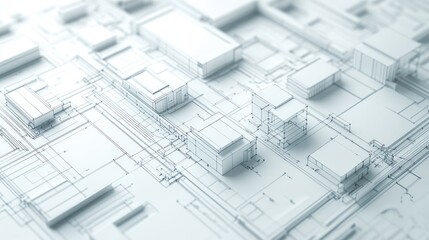 Abstract city blueprint, futuristic design, white background, architectural concept, tech illustration