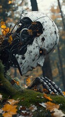 Defunct AI Humanoid Robot with a Hand Emerging from the Ground in the Wilderness