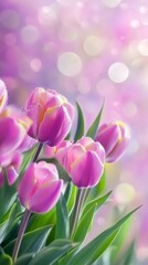Obraz premium Radiant Pink Tulips in Springtime Bloom