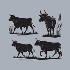 black and white vector illustration cow