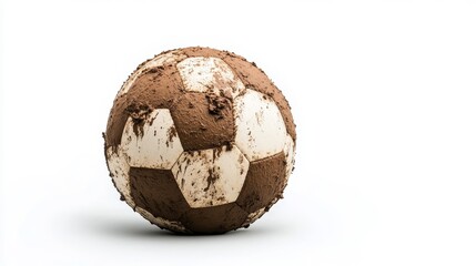 Dirty Soccer Ball on White Background with Mud and Grime Residue