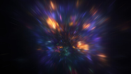 Abstract blue and orange fireworks. Fantastic holiday background. Digital fractal art. 3d rendering.