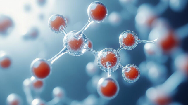 Close up view of porous water molecules in air, showcasing their structure and interaction against blue background. image conveys sense of scientific exploration and discovery