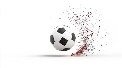 Dynamic Soccer Ball in Motion with Dust Effects on White Background