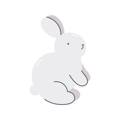 Cute white bunny. Flat cartoon vector illustration isolated on white background. For card, posters, banners, printing on the pack, printing on clothes, fabric, wallpaper, textile or dishes.