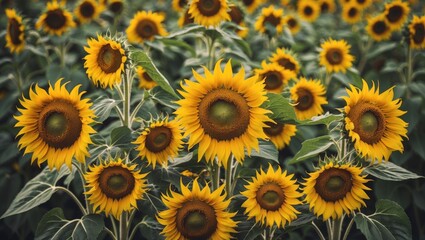 Vibrant Sunflower Field Background with Space for Text Ideal for Presentations and Creative Projects