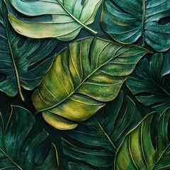 Tropical leaves, decorative, green, pattern
