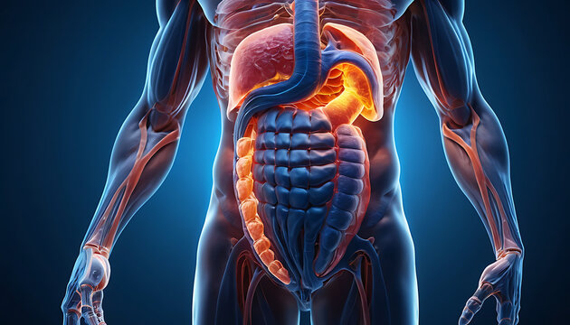 Human Digestive System Anatomy 3D Medical Illustration