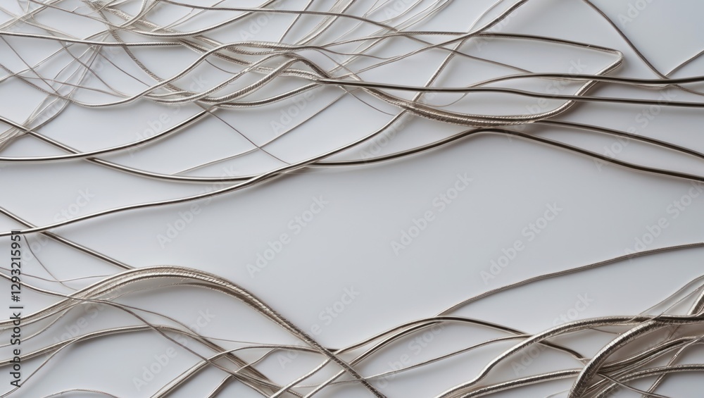 Wall mural abstract metallic threads gracefully intertwining on a minimalist white background showcasing elegan