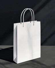 Elegant White Shopping Bag on Dark Background with Soft Shadows