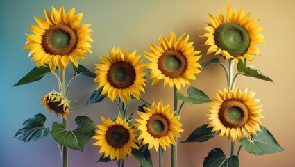 Fototapeta premium Vibrant Sunflowers on Gradient Background Symbolizing Summer and Nature's Beauty for Greeting Cards and Floral Designs