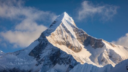 Majestic Snow-Capped Mountain Peak Against Clear Blue Sky in the Himalayas with Open Space for Text or Graphics