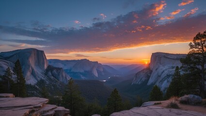 Naklejka premium Breathtaking Sunset Over Majestic Mountains in National Park Landscape