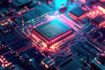 A high-tech concept of an AI-powered CPU processing massive amounts of real-time data.