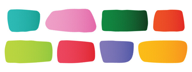 Hand drawn colourful textured organic rectangles. Geometric jagged frame shapes. Color speech bubble blobs. Vector illustration on white background.