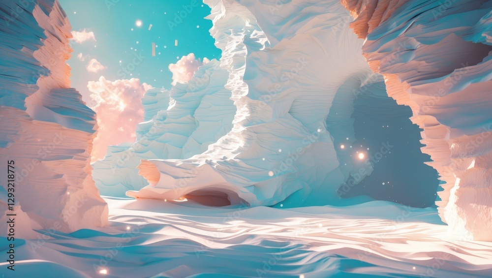 Wall mural abstract landscape with surreal ice formations and soft pastel colors creating a dreamy and tranquil