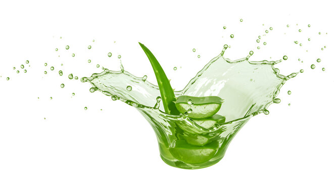 Aloe vera gel, aloevera juice splash isolated on white