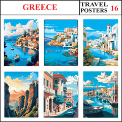 Greece Poros Milos Greek island Paros Travel Poster Wall Art Print Collection Set Part 16