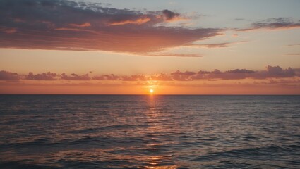 Obraz premium Serene Sunset Over Ocean Horizon With Tranquil Water Reflections and Space for Text Message