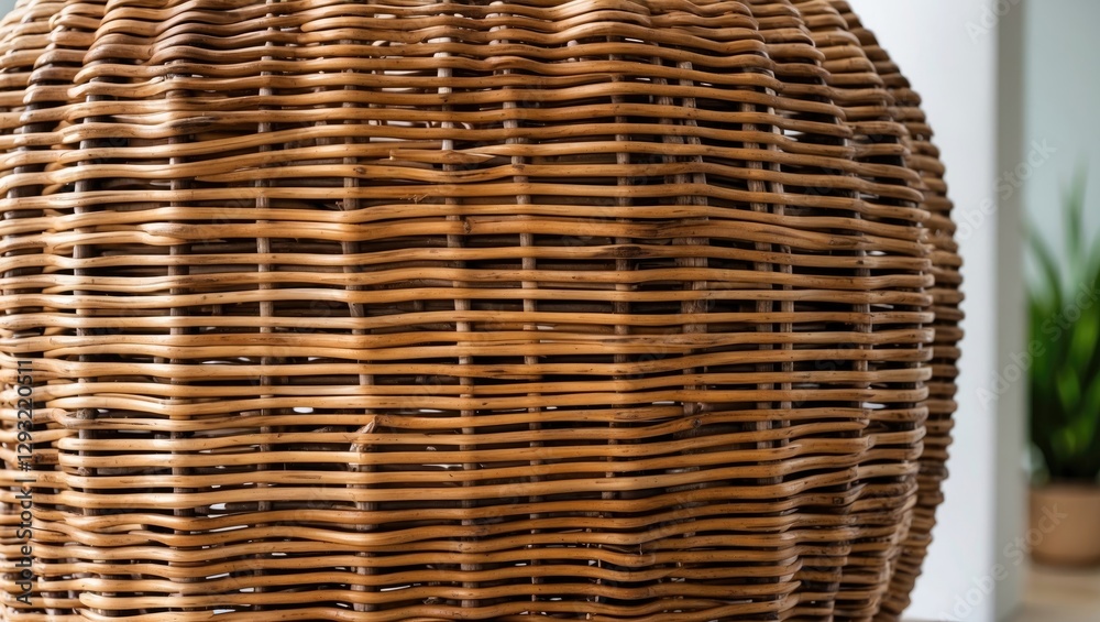 Poster rattan wicker texture showcasing intricate woven patterns on a decorative object in a modern interio