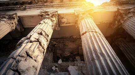 Obraz premium Ruined Ancient Columns Under Sunlight