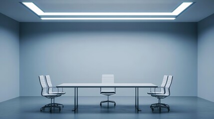 Modern meeting room with sleek table and chairs, embodying simplicity and professionalism in corporate design.