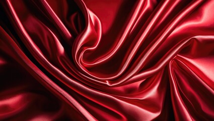 Fototapeta premium Elegant red satin fabric with intricate folds showcasing a luxurious smooth texture suitable for fashion and design backgrounds.