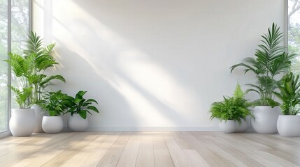 Minimalist Room Decor Featuring Potted Plants Against White Wall