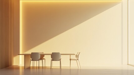 Modern meeting room with sleek table and chairs, embodying simplicity and professionalism in corporate design.