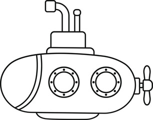 Submarine Cartoon Vector Illustration Outline