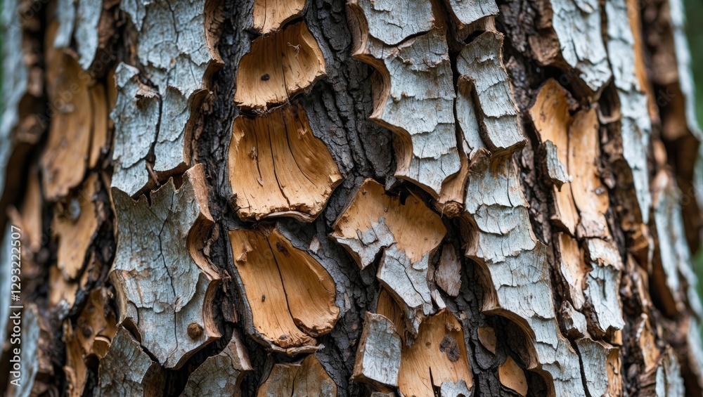 Wall mural detailed close-up of textured tree bark showcasing unique patterns and layers highlighting natural b