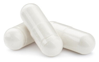 White pill capsule isolated on a white background.