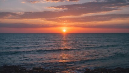Obraz premium Tranquil Sunset Over Calm Sea with Expansive Copy Space for Text and Messages
