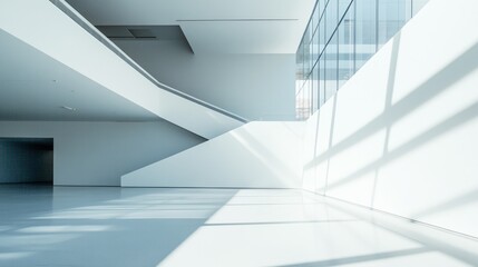 Naklejka premium Modern office lobby with minimal design, embodying simplicity and professionalism in a clean, natural light setting.