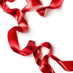 Red satin ribbon draped on white background