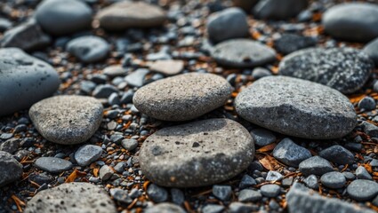Nature's Colorful Stones on Ground with Rich Texture and Detailed Close-up of Pebbles and Gravel in Natural Environment