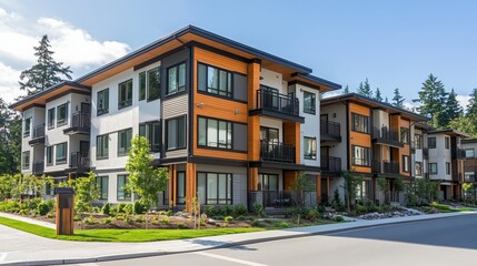Obraz premium Modern residential buildings with simple design, embodying clean and functional living spaces.
