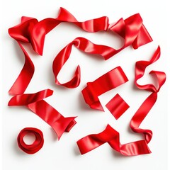 Red Ribbons Scattered on White Background