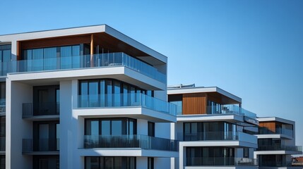 Fototapeta premium Modern residential buildings with simple design, embodying clean and functional living spaces.