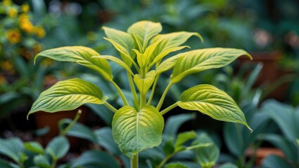 Obraz premium Vibrant Yellowish Green Plant Showcasing Lush Foliage in a Natural Garden Setting