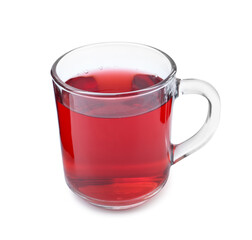 Delicious hibiscus tea in glass cup isolated on white