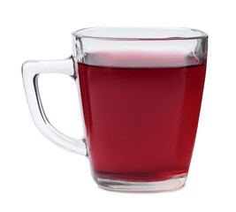Delicious hibiscus tea in glass cup isolated on white