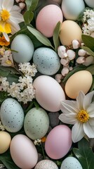 Pastel Easter Eggs and Flowers - A Springtime Celebration