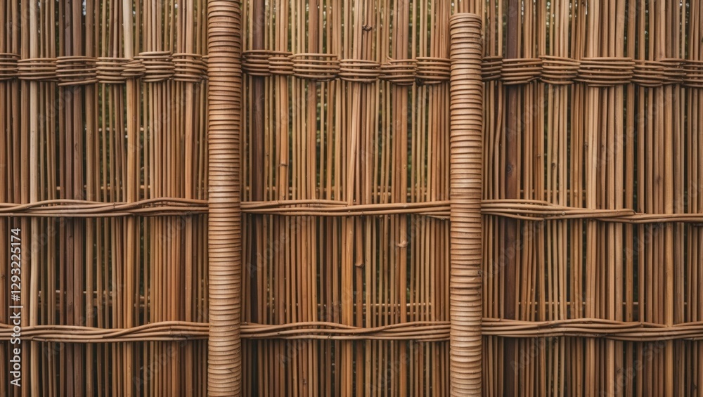 Poster natural wicker fence texture with intricate weaving patterns for rustic and organic design backgroun