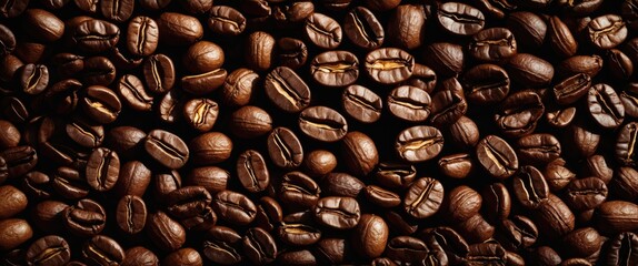 Naklejka premium Roasted coffee beans background with ample copy space for text and advertisements in a rich, textured composition.