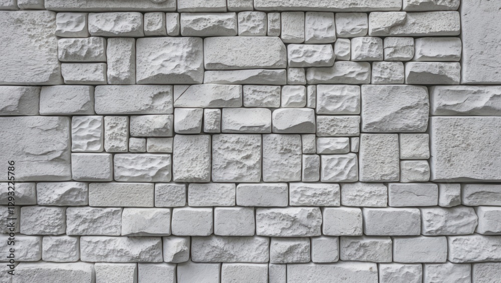Poster white textured stone wall pattern with varied block shapes creating a rustic and modern appearance f