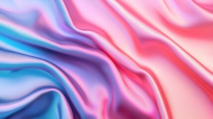 Fototapeta premium A vibrant, silky fabric in hues of blue and pink creates a visually pleasing texture, showcasing smooth curves and light reflections.