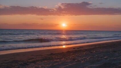 Serene Sunset Over Tranquil Beach Waves Illuminating the Shoreline with Warm Golden Hues