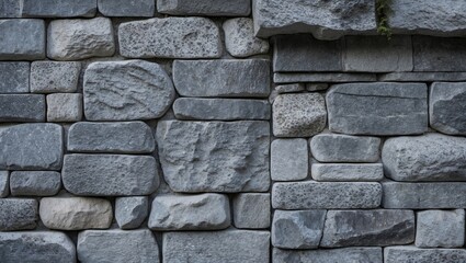 Naklejka premium Gray stone wall texture showcasing rustic patterns and details, ideal for backgrounds in architectural or design projects.