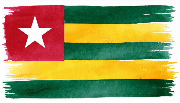 Watercolor painting of Togo national flag. Independence day. Hand drawn art.